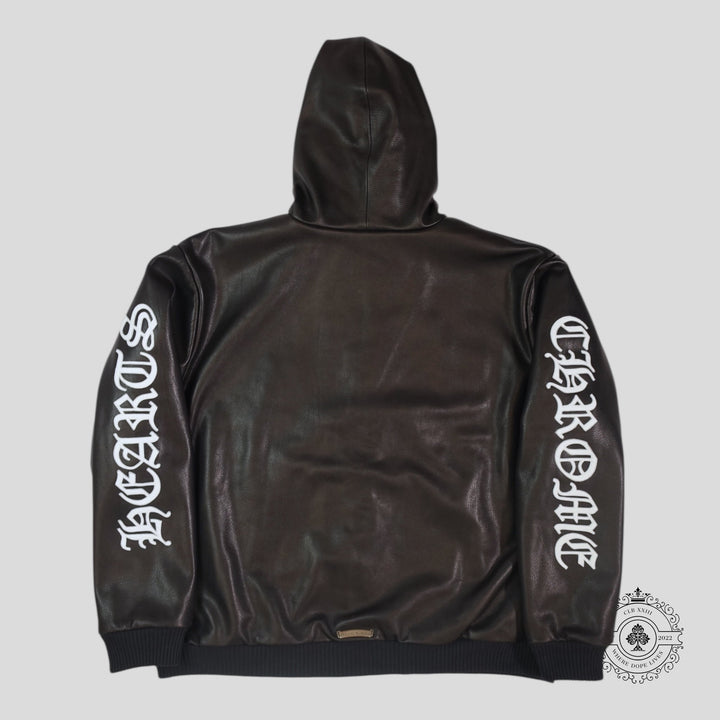 Chrome Hearts Leather Zip Up Hoodie in Black
