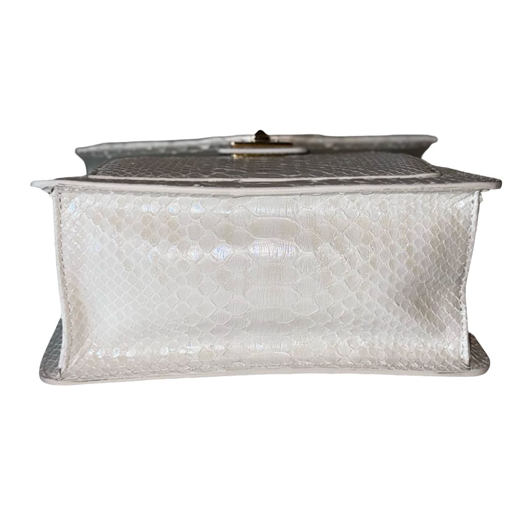 Cosmo Horse Handle Handbag In Iridescent White Python