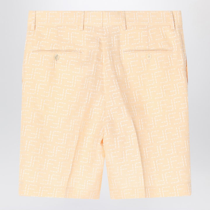 Fendi Ff Jacquard Light Yellow Linen Bermuda Shorts Men