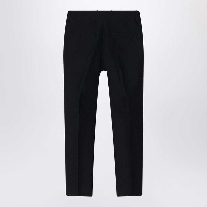 Fendi Trousers In Black Ff Jacquard Linen Blend Men