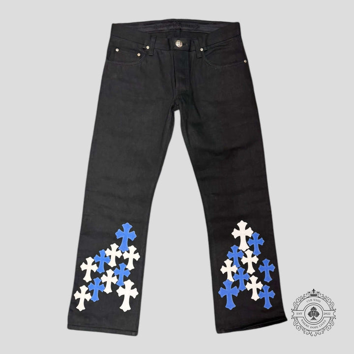Chrome Hearts Cross Patch Pants in Blue / White