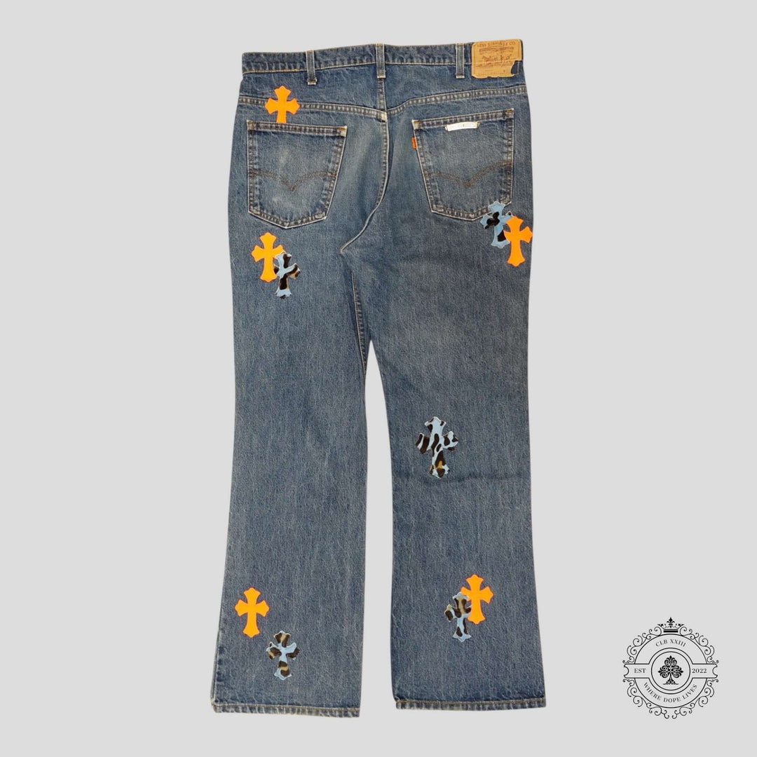 Chrome Hearts St Barth Jeans in Orange / Blue