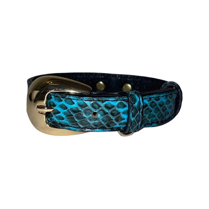 XS/S 7”-14” Turquoise &amp; Black Custom Snake Collar/Custom Gold Oval Italian Hardware