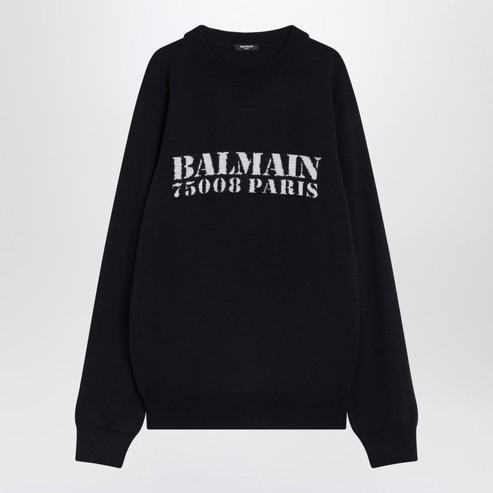 Balmain Blue Wool Sweater With Logo Men