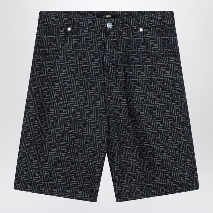 Fendi Jacquard Ff Blue Denim Shorts Men