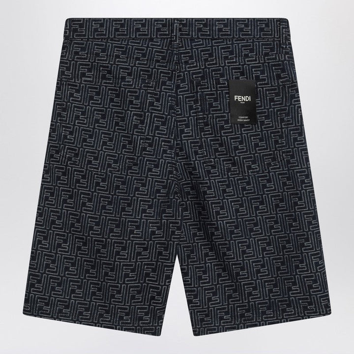 Fendi Jacquard Ff Blue Denim Shorts Men