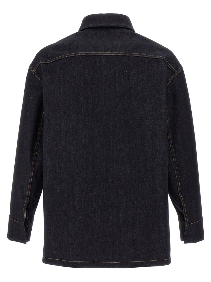Black denim jacket on a white background