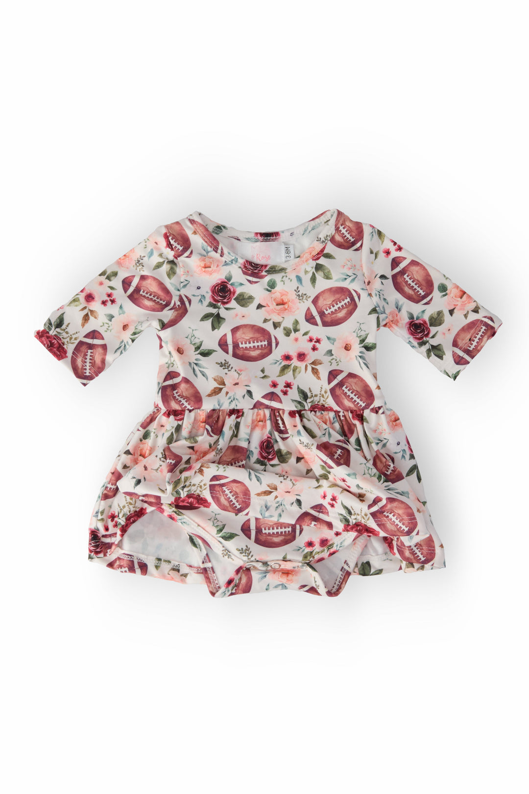Footballs &amp; Flowers 3/4 Sleeve Twirl Bodysuit