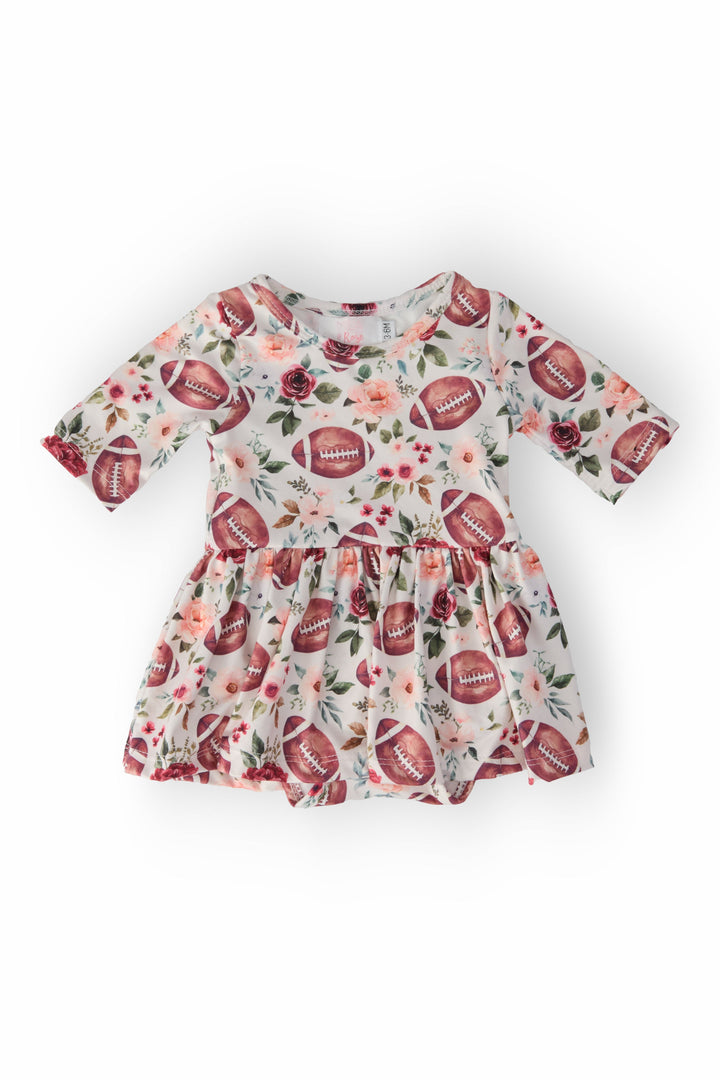 Footballs &amp; Flowers 3/4 Sleeve Twirl Bodysuit