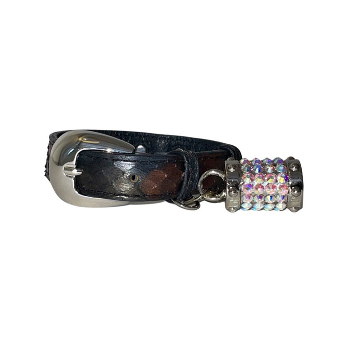 Gun Metal Grey/Bronze/Silver Custom Snake Collar/Custom Silver Oval Italian Hardware &amp; Barrel Swarovski Charm