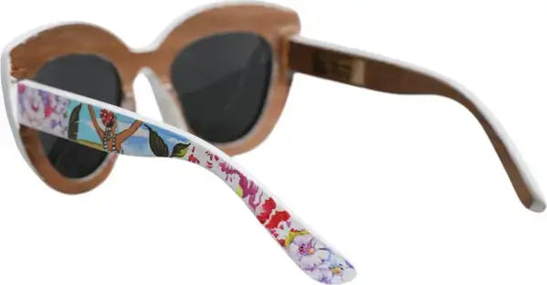 Dolce & Gabbana Multicolor Wood Crystal Brass Frame Floral Hand Painted Sunglasses