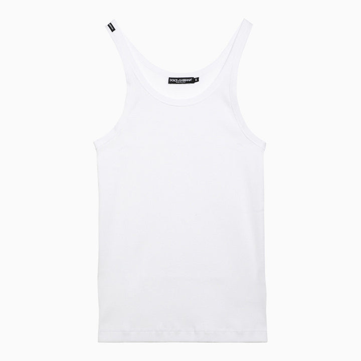 Dolce&amp;Gabbana White Ribbed Cotton Tank Top