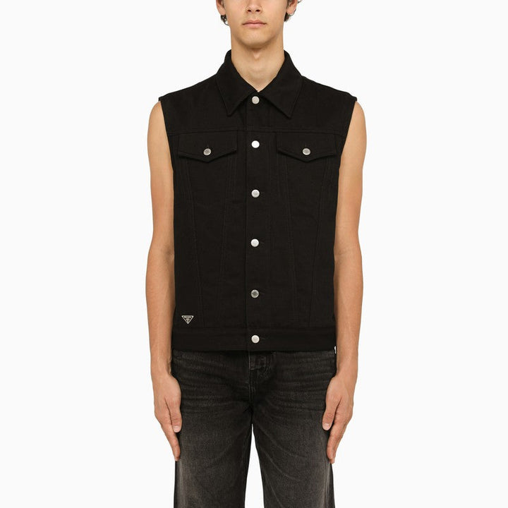 Prada Men Black Denim Waistcoat