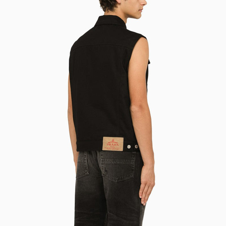 Prada Men Black Denim Waistcoat