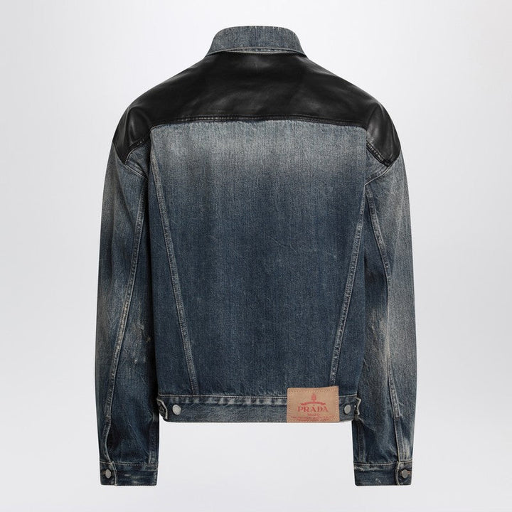 Prada Blue Denim And Black Leather Jacket Men