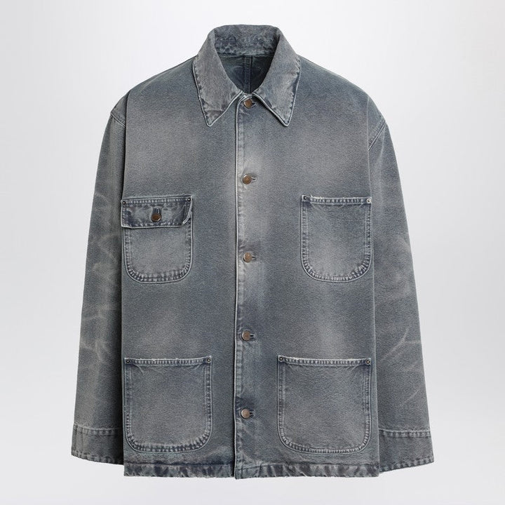 Prada Distressed Blue Canvas Overshirt Men