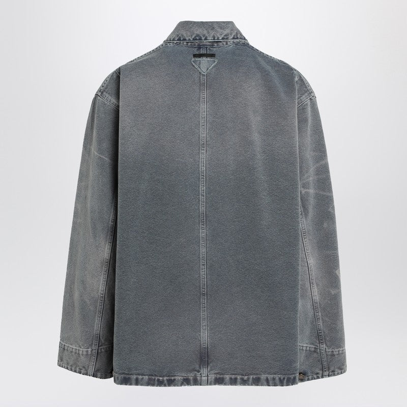 Prada Distressed Blue Canvas Overshirt Men