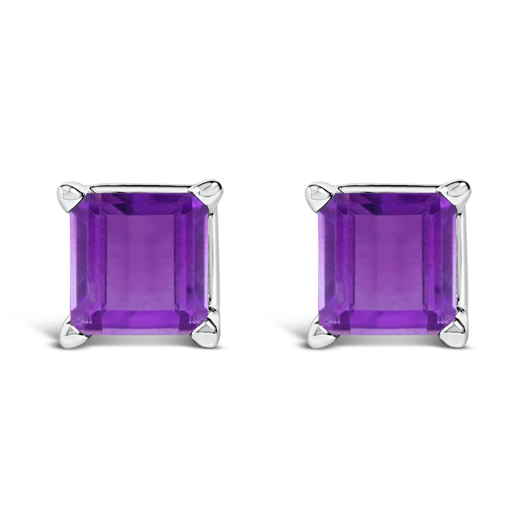 14K White Gold 5x5MM Princess Cut Purple Amethyst Solitaire Stud Earrings