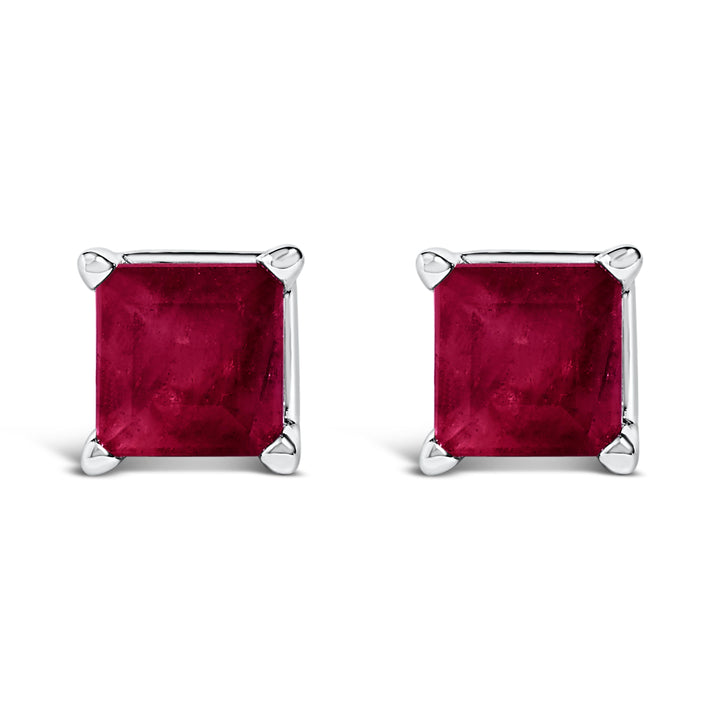 14K White Gold 5x5MM Princess Cut Purple Amethyst Solitaire Stud Earrings