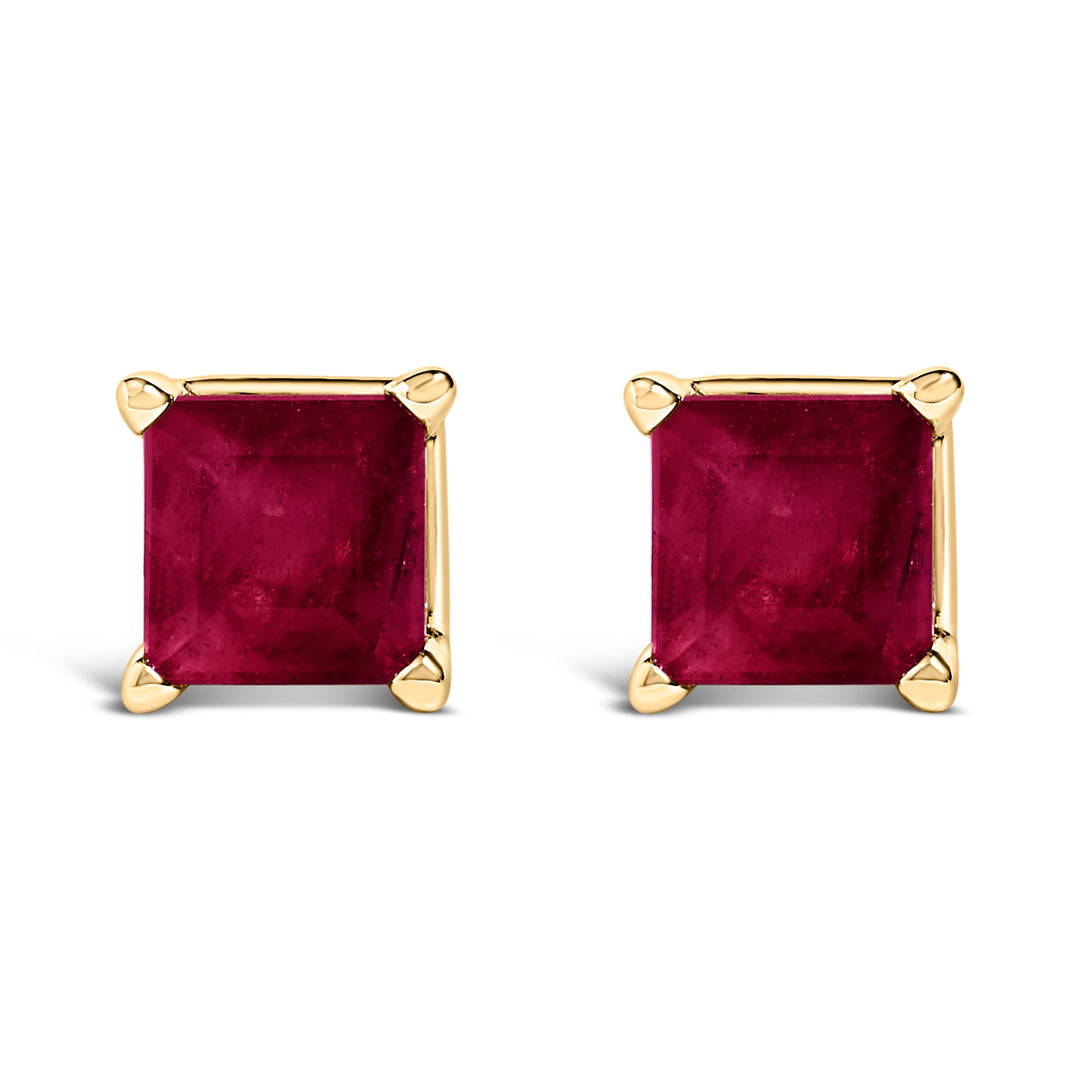14K White Gold 5x5MM Princess Cut Purple Amethyst Solitaire Stud Earrings