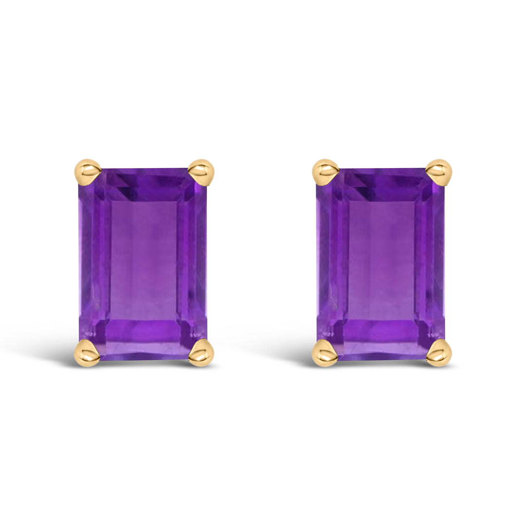 14K White Gold 6x4MM Emerald Shaped Amethyst Solitaire Stud Earrings