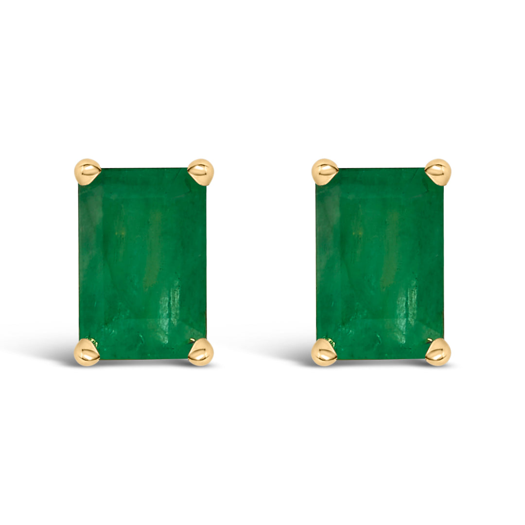 14K White Gold 6x4MM Emerald Shaped Amethyst Solitaire Stud Earrings