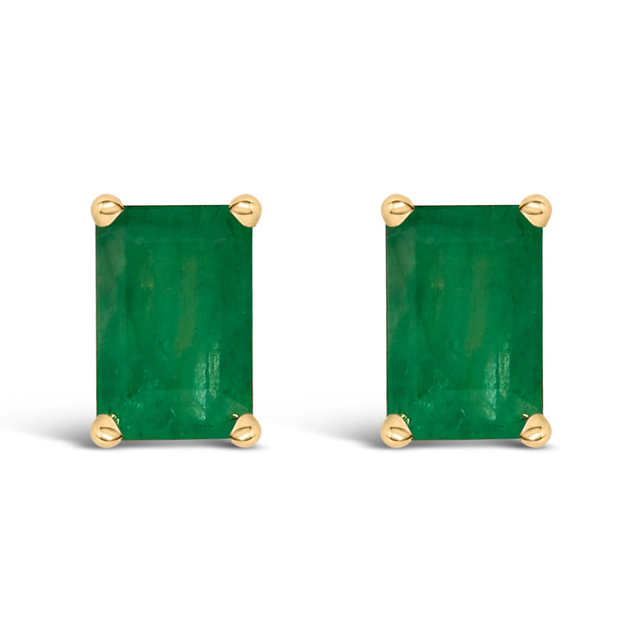 14K White Gold 6x4MM Emerald Shaped Amethyst Solitaire Stud Earrings