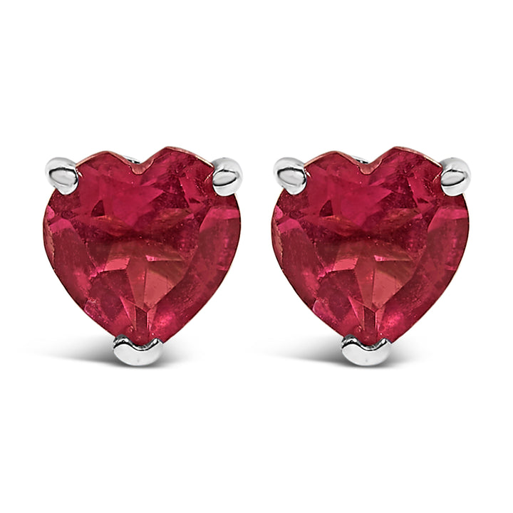 14K White Gold 5MM Heart Cut Purple Amethyst Solitaire Stud Earrings