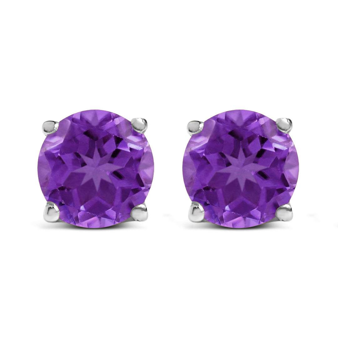 14K White Gold 5X5MM Round Purple Amethyst Solitaire Stud Earrings