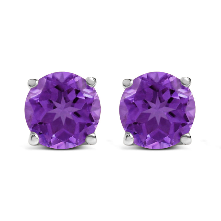 14K White Gold 5X5MM Round Purple Amethyst Solitaire Stud Earrings