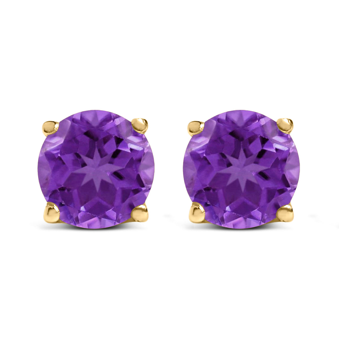 14K White Gold 5X5MM Round Purple Amethyst Solitaire Stud Earrings