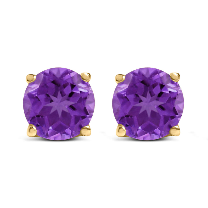 14K White Gold 5X5MM Round Purple Amethyst Solitaire Stud Earrings