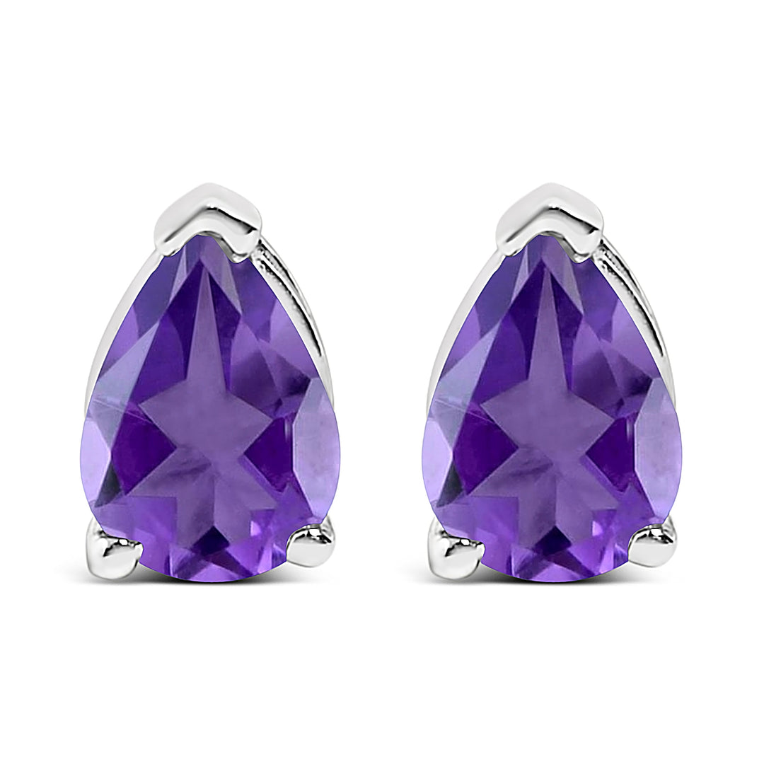 14K White Gold 6x4MM Pear Shaped Purple Amethyst Solitaire Stud Earrings
