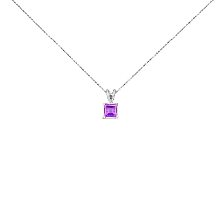 14K White Gold 5x5 MM Square Shaped Purple Amethyst Solitaire Pendant Necklace