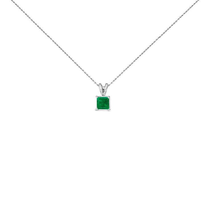 14K White Gold 5x5 MM Square Shaped Purple Amethyst Solitaire Pendant Necklace