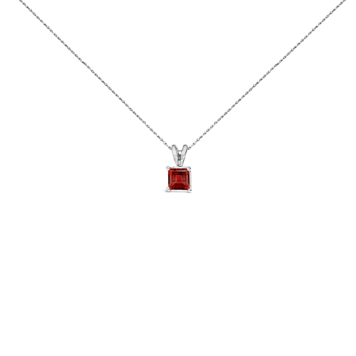 14K White Gold 5x5 MM Square Shaped Purple Amethyst Solitaire Pendant Necklace