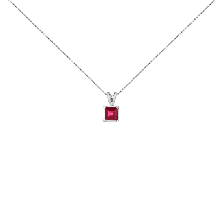 14K White Gold 5x5 MM Square Shaped Purple Amethyst Solitaire Pendant Necklace