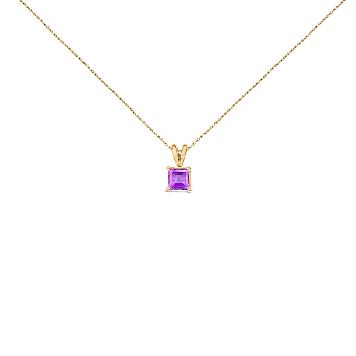 14K White Gold 5x5 MM Square Shaped Purple Amethyst Solitaire Pendant Necklace