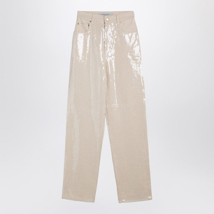 Golden Goose Trousers With Transparent Sequins Écru Women