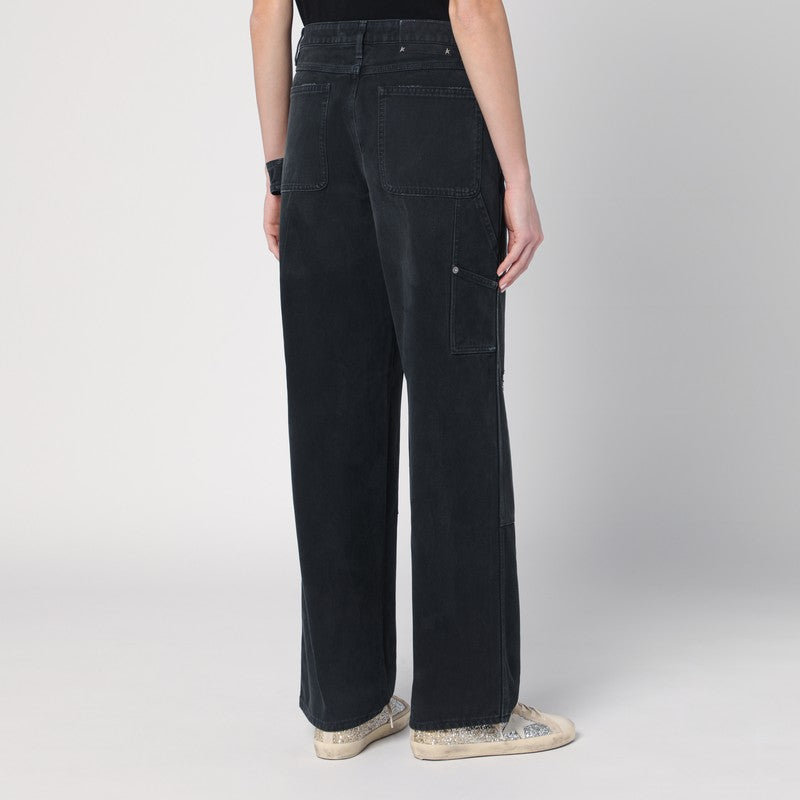 Golden Goose Wide Black Trousers In Denim Women