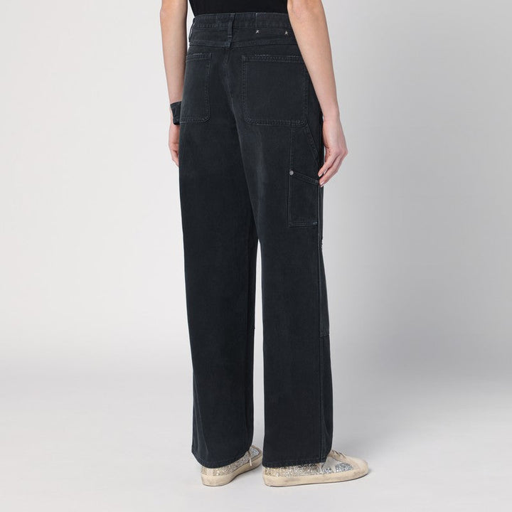Golden Goose Wide Black Trousers In Denim Women