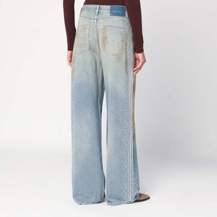 Golden Goose Wide Light Blue Jeans, Sand-Wash Distressed Effect Women