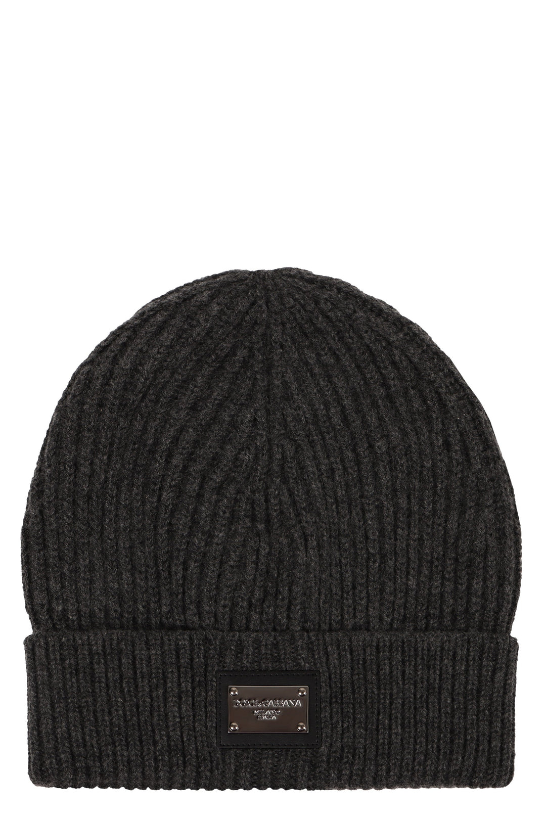 DOLCE &amp; GABBANA Ribbed Knit Beanie with Front Logo Patch