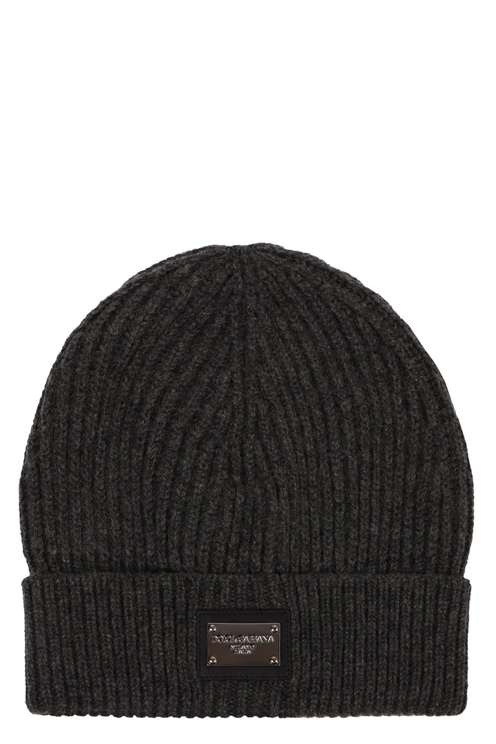 DOLCE &amp; GABBANA Ribbed Knit Beanie with Front Logo Patch