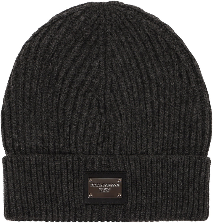 DOLCE &amp; GABBANA Ribbed Knit Beanie with Front Logo Patch
