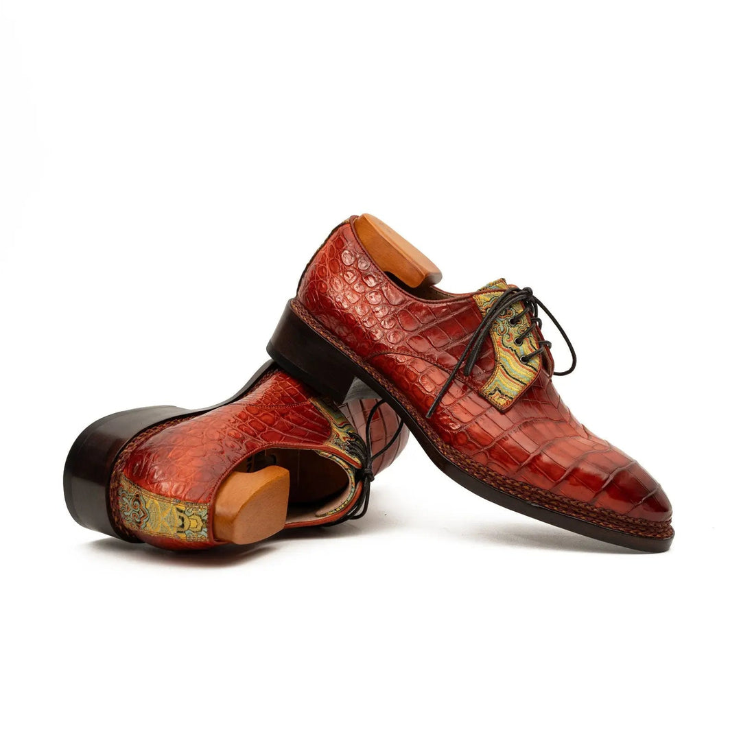 Red Crocodile Leather Derby Shoes
