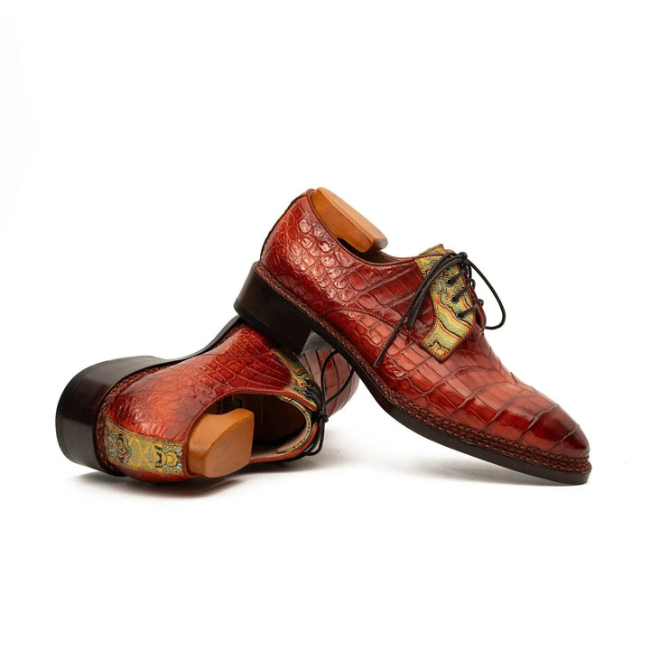 Red Crocodile Leather Derby Shoes