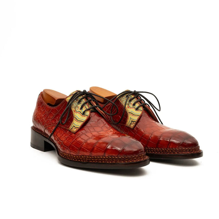 Red Crocodile Leather Derby Shoes