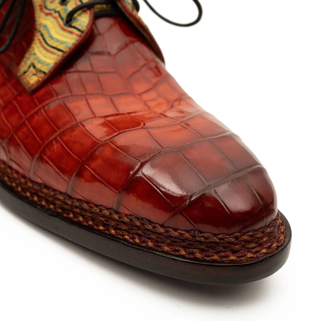 Red Crocodile Leather Derby Shoes