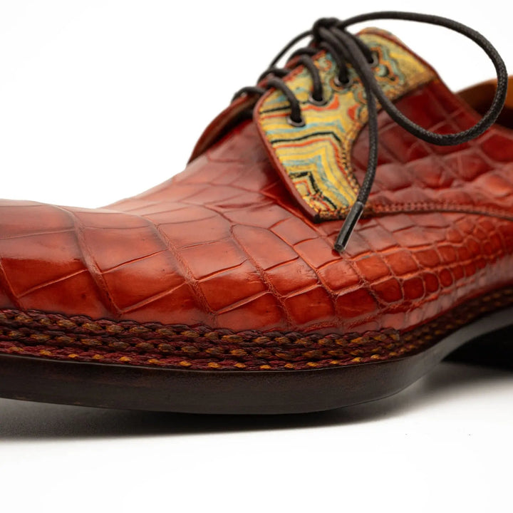 Red Crocodile Leather Derby Shoes